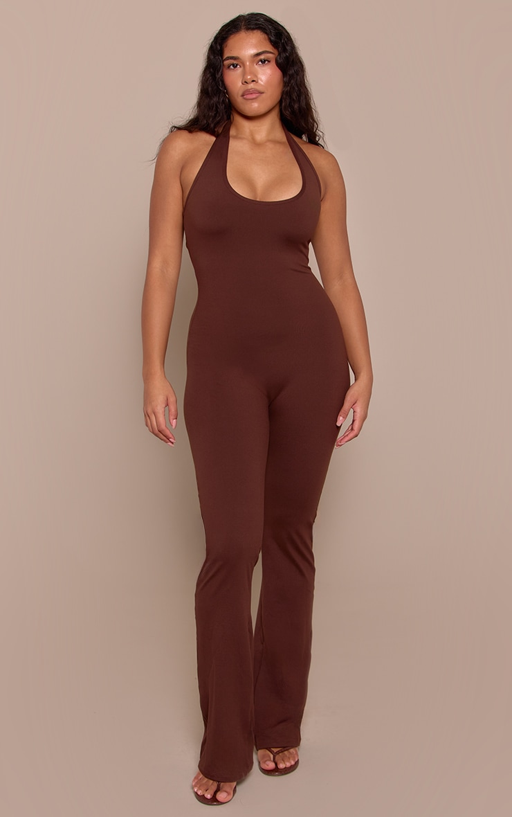 Shape Chocolate Sculpt Halter Neck Flare Jumpsuit image 1