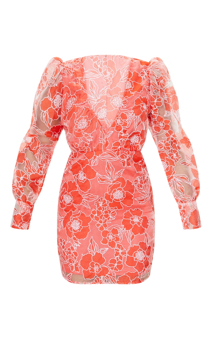 Red Floral Lace Puff Sleeve Bodycon Dress Prettylittlething Il