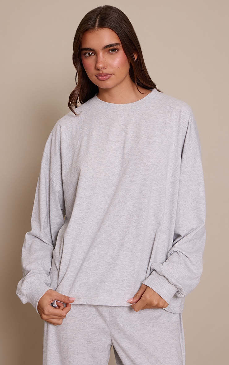 Ash Grey Long Sleeve Oversized Pyjama Top image 1