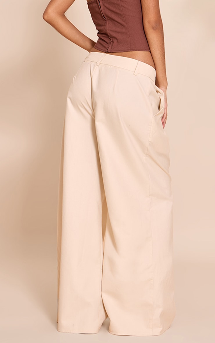 Petite Ecru Woven Double Pleat Wide Leg Pant image 3