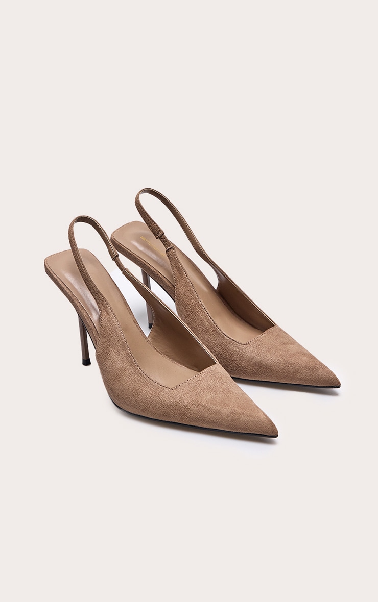 Mushroom Faux Suede Point Toe Sling Back Heeled Courts image 2