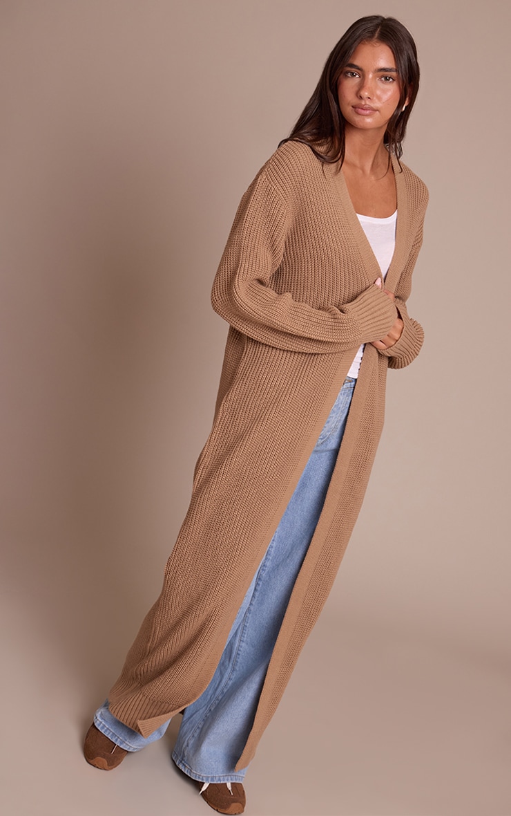 Taupe Maxi Knitted Cardigan image 1