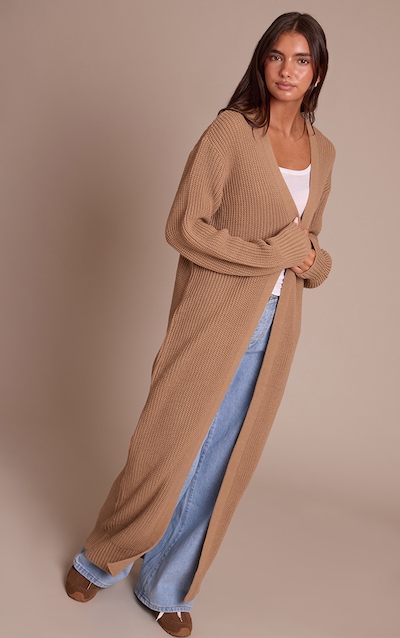 Taupe Maxi Knitted Cardigan