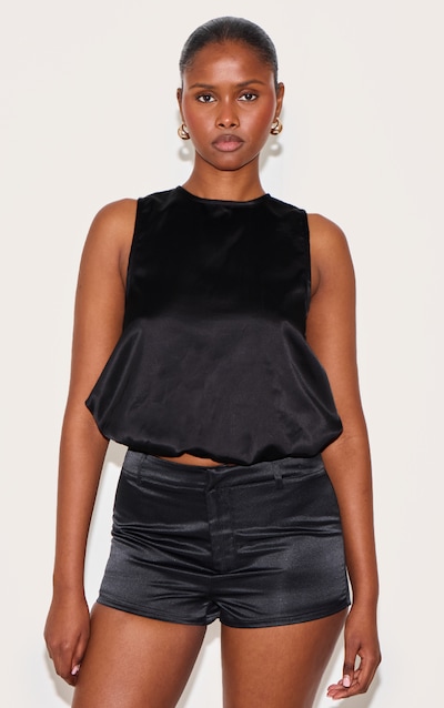 Black Satin Bubble Hem Top