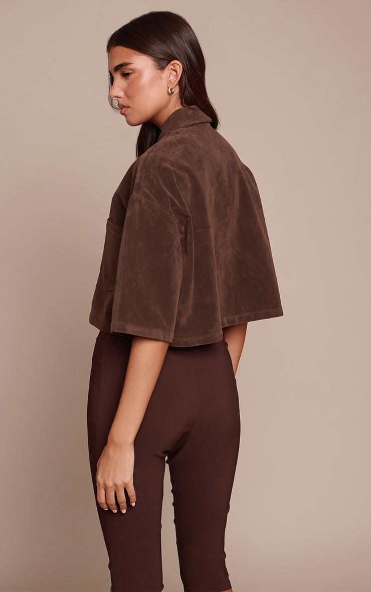 Chocolate Faux Suede Oversized Cropped Shirt image 2