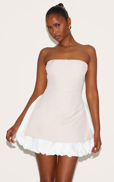 Robe de tailleur bustier droite argile à ourlet bouffant