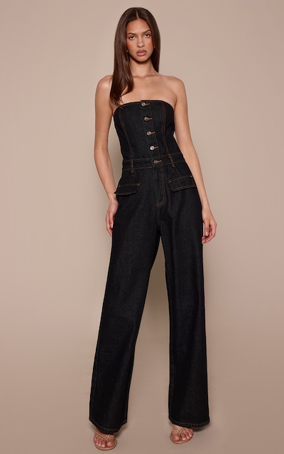 Raw Indigo Bandeau Pocket Detail Denim Jumpsuit