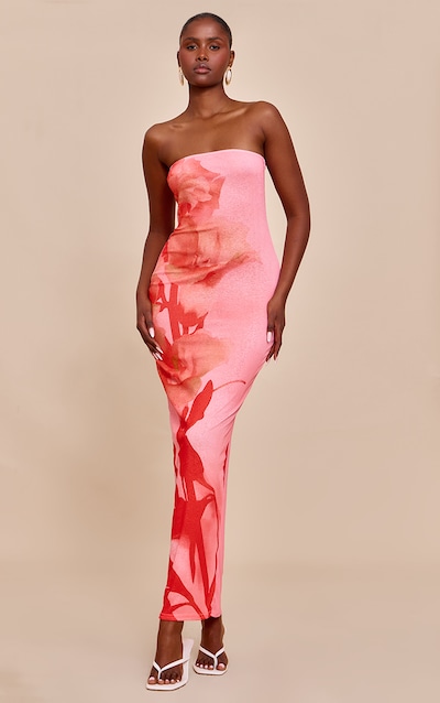 Pink Onion Skin Bandeau Floral Print Maxi Dress