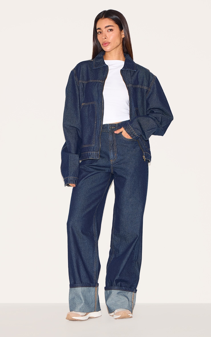 Dark Indigo Boxy Contrast Seam Carpenter Denim Jacket image 3