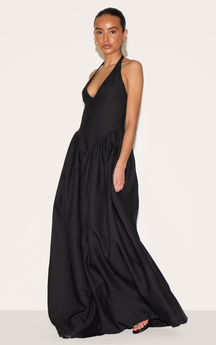 Petite Black Halter Neck Floaty Maxi Dress image 3