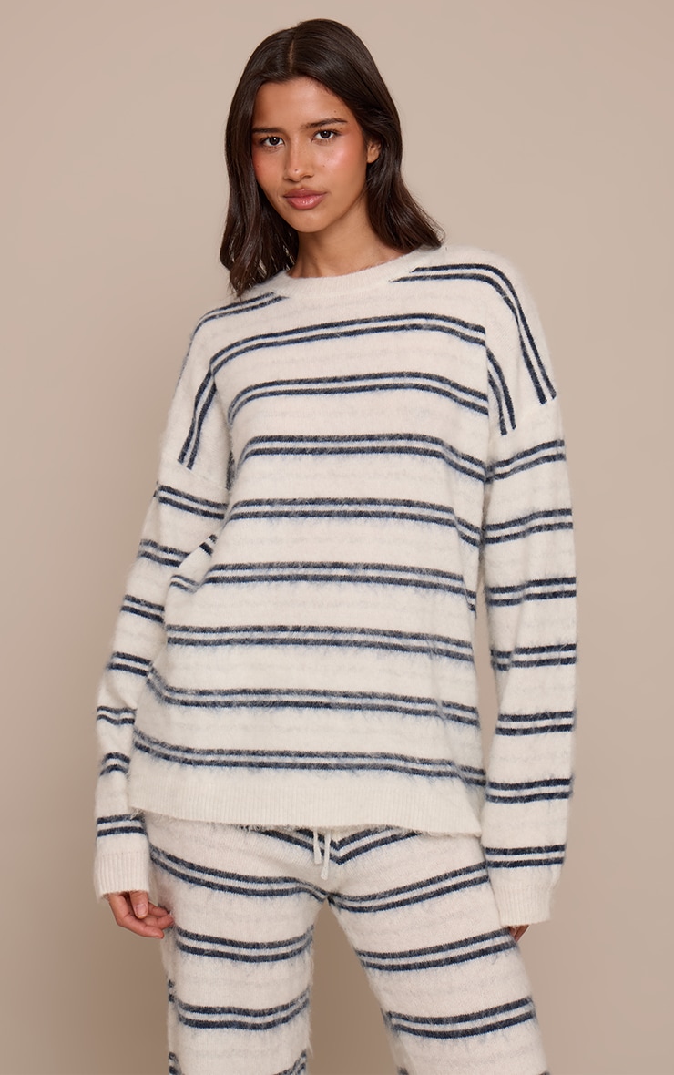 Tall Light Blue Brushed Aurora Striped Oversized T Shirt
