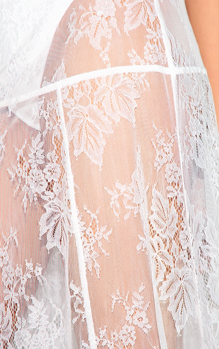 White Panties Insert Floral Lace Sheer Maxi Skirt image 4