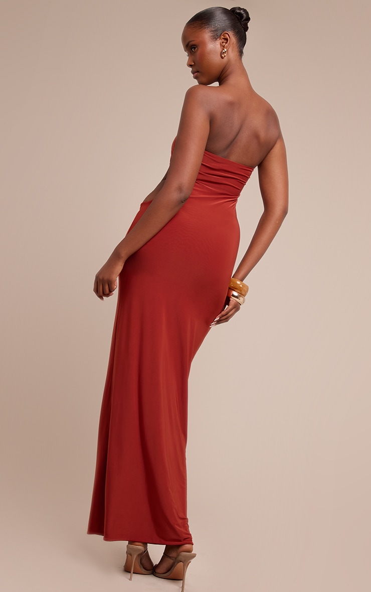Rust Slinky Trim Detail Cut Out Maxi Dress image 2