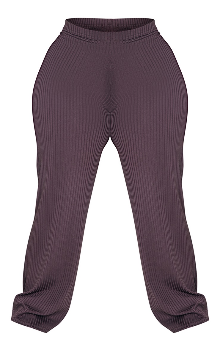 Plus Chocolate Ribbed Flared Pants image 5