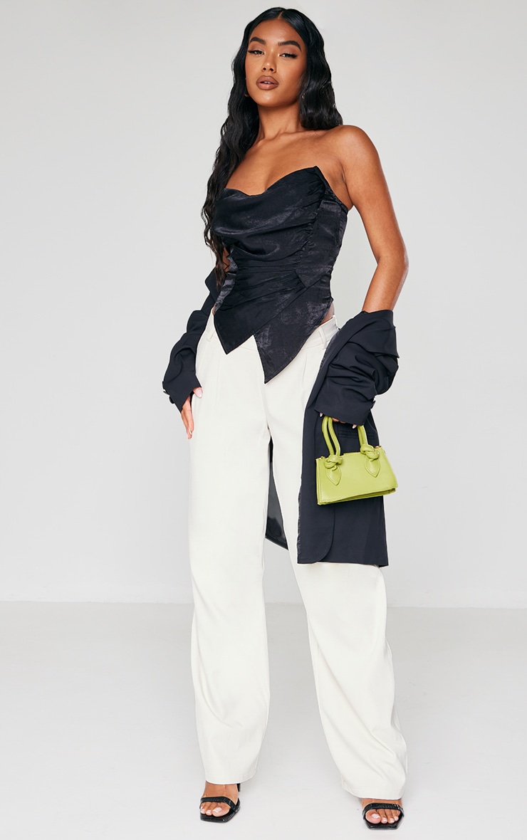 Black Hammered Satin Asymmetric Pointed Hem Corset image 3