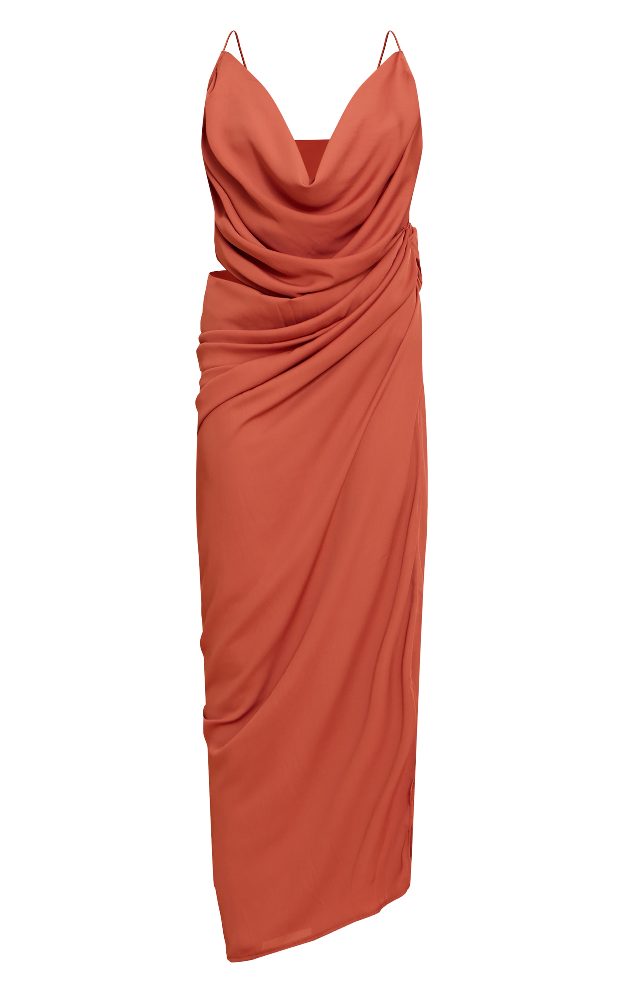 Burnt Orange Chiffon Drape Cut Out Midaxi Dress image 5