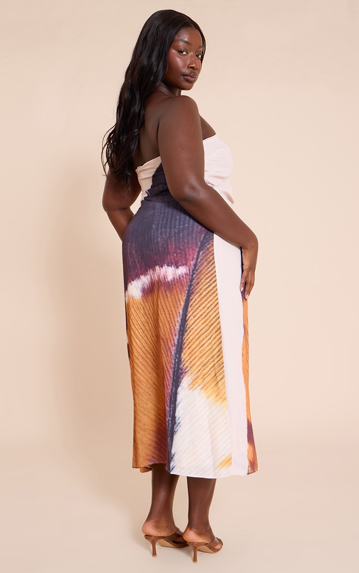 Plus Nude Bandeau Feather Print Column Maxi Dress image 2