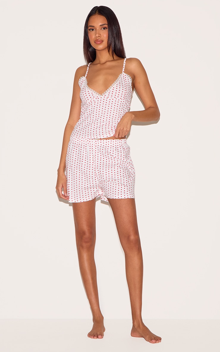White Heart Print Jersey Cami Short Pj Set image 3