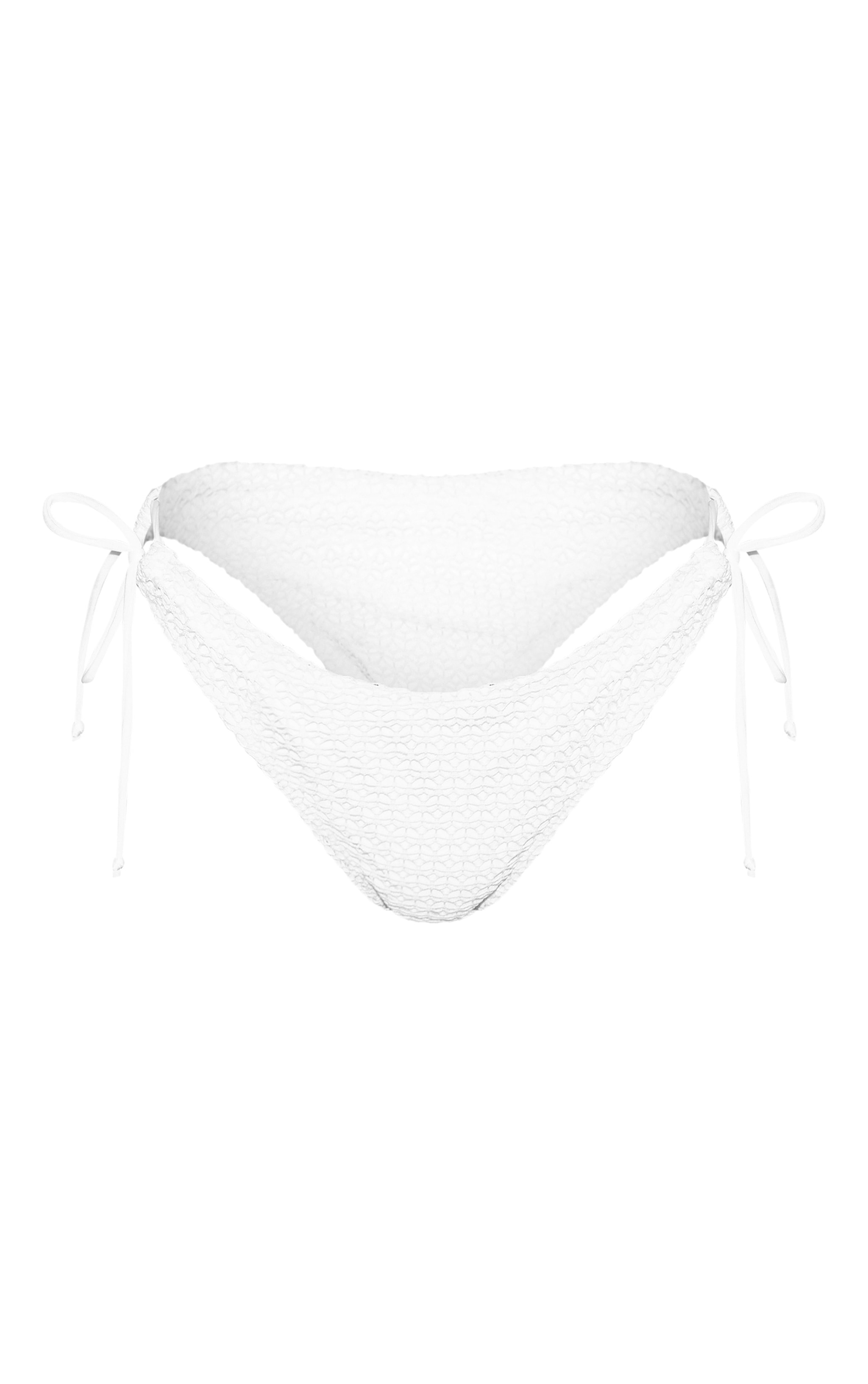 Cream Textured Tie Side Bikini Bottoms image 5