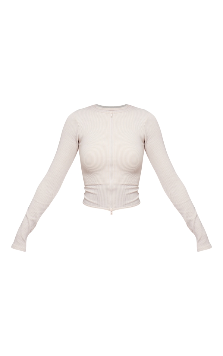 Stone Acid Wash Contour Rib Zip Up Long Top image 5