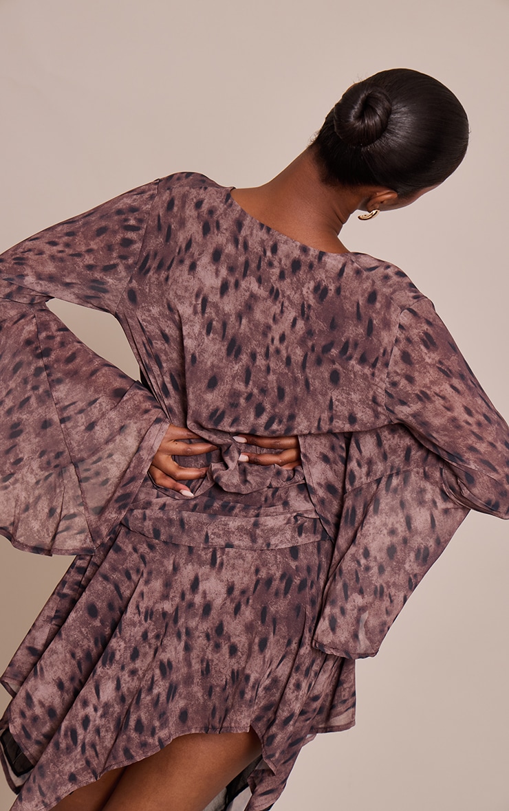 Brown Leopard Print Frill Tiered Skort Romper image 2