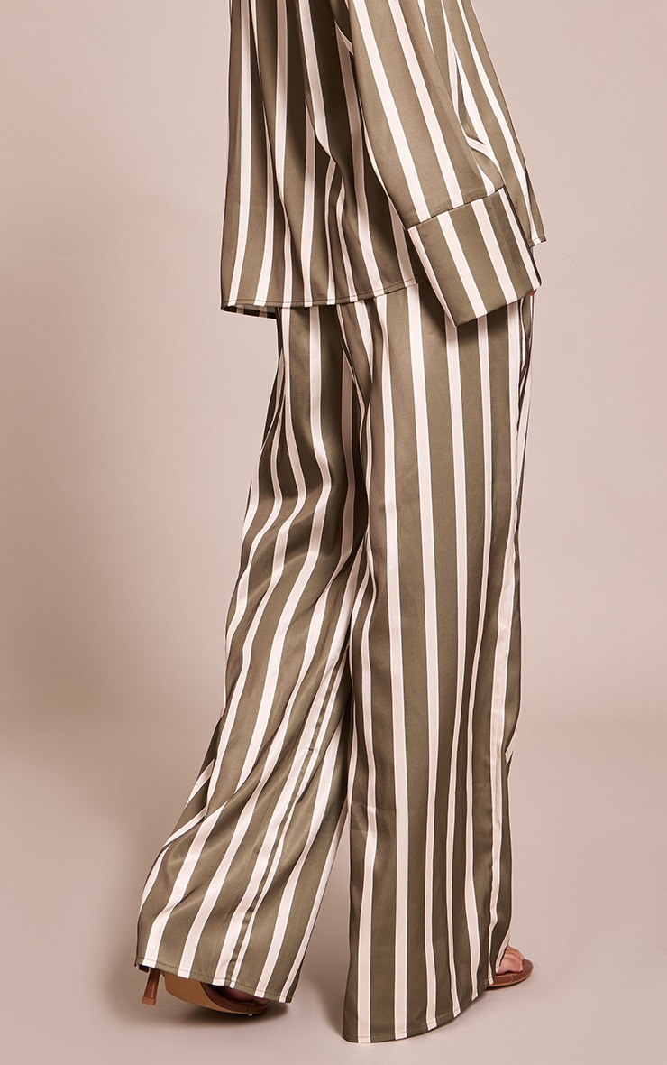 Khaki Satin Pinstripe Wide Leg Pants image 3
