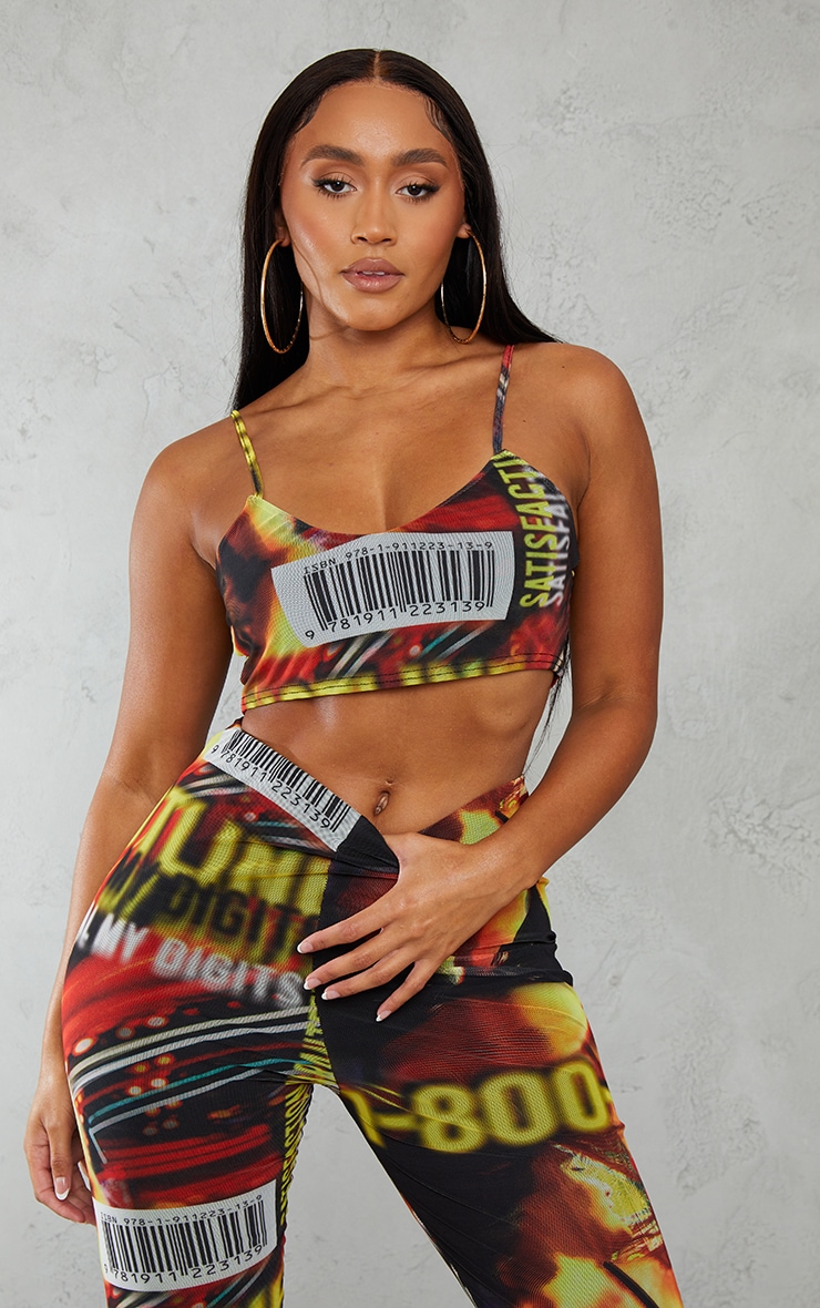 Shape Red Newspaper Print Mesh V Neck Bralet