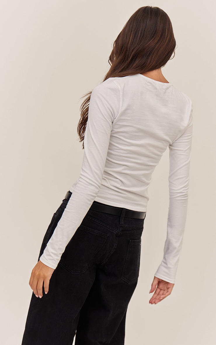 White Cotton Crew Neck Long Sleeve Top image 2