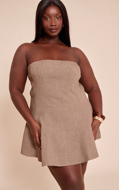 Plus Mini robe bustier droite tissée taupe