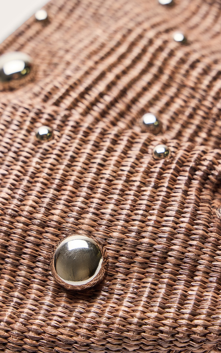 Chocolate Raffia Gold Studded Tote image 5