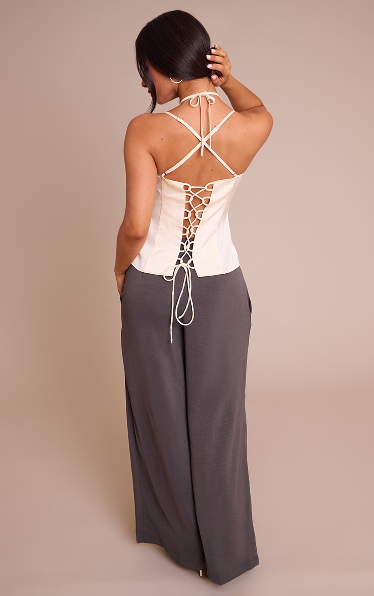 Petite Charcoal Floaty Woven Double Pleat Wide Leg Pants image 3