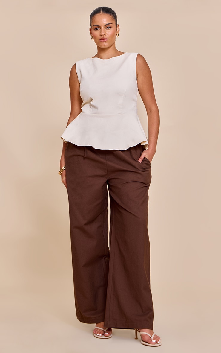 Plus Ecru Boatneck Peplum Sleeveless Denim Top image 3