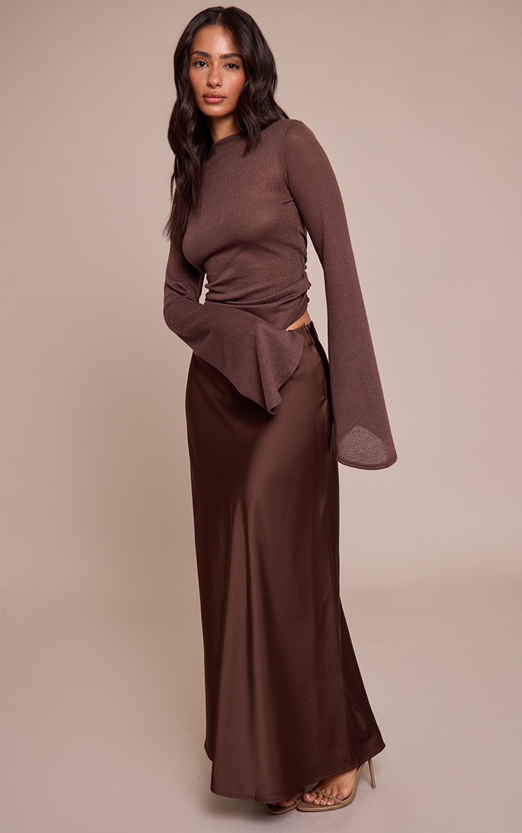 Petite Chocolate Satin Flowy Maxi Skirt image 2