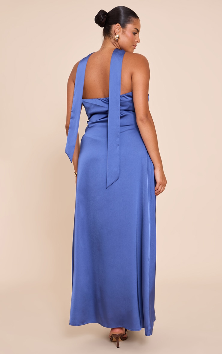 Plus Navy Satin Bandeau Scarf Detail Maxi Dress image 2