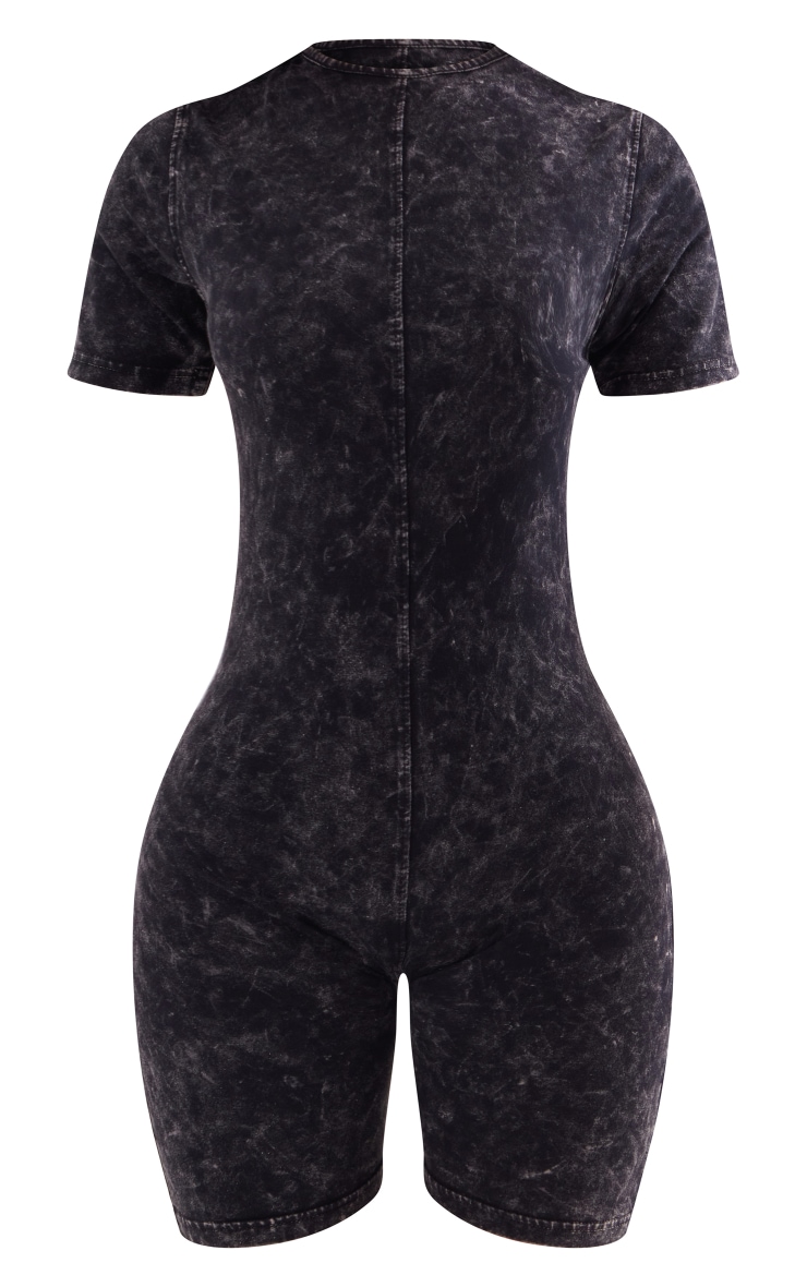 Petite Charcoal Acid Wash Short Sleeve Unitard image 5