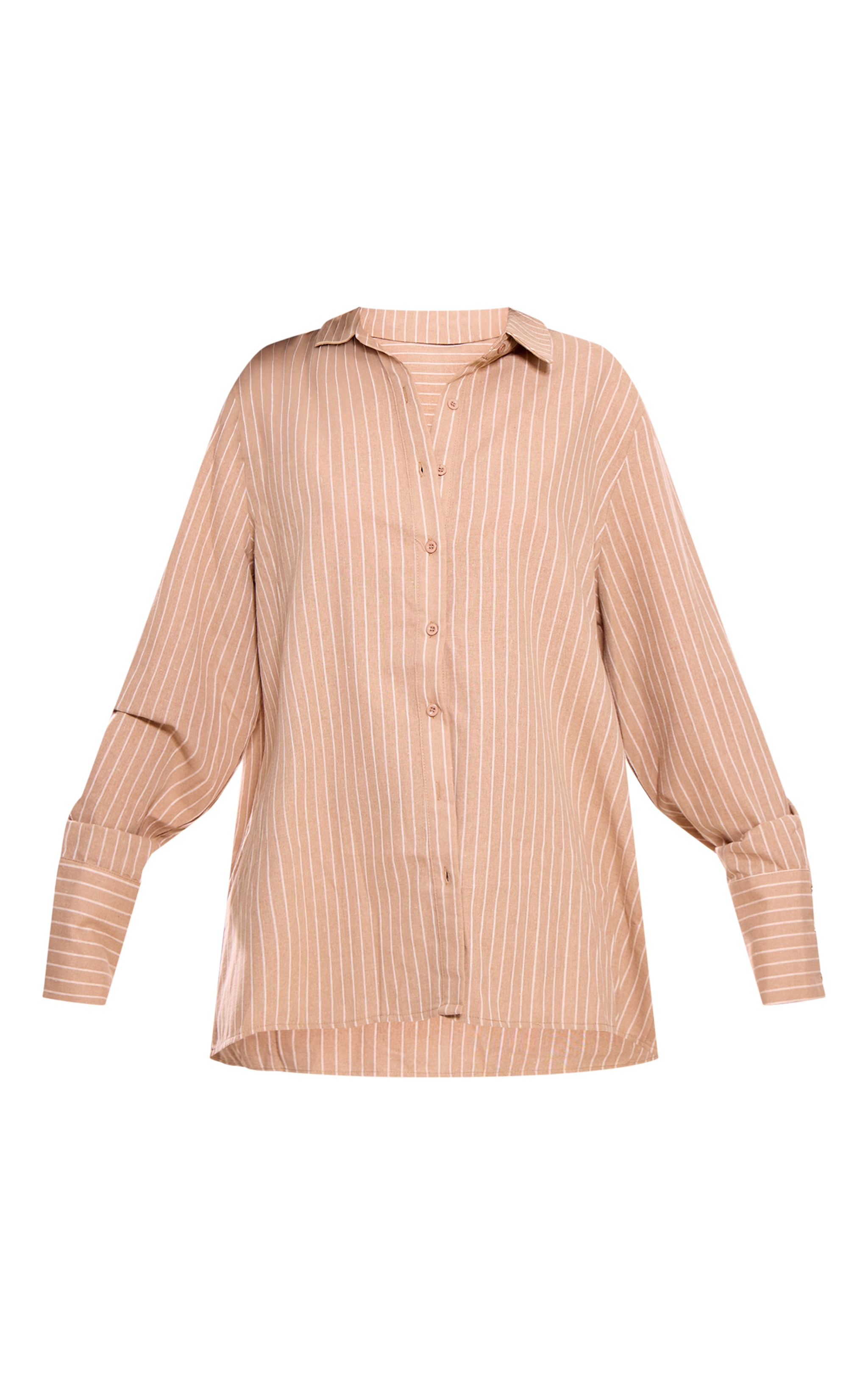 Beige Oversized Pinstripe Cuff Shirt image 5