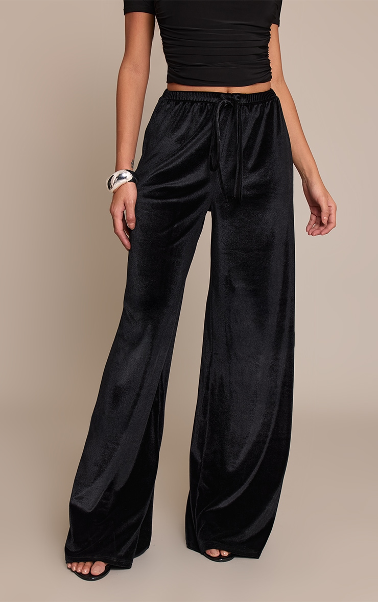 Black Velvet Drawstring Pants image 2