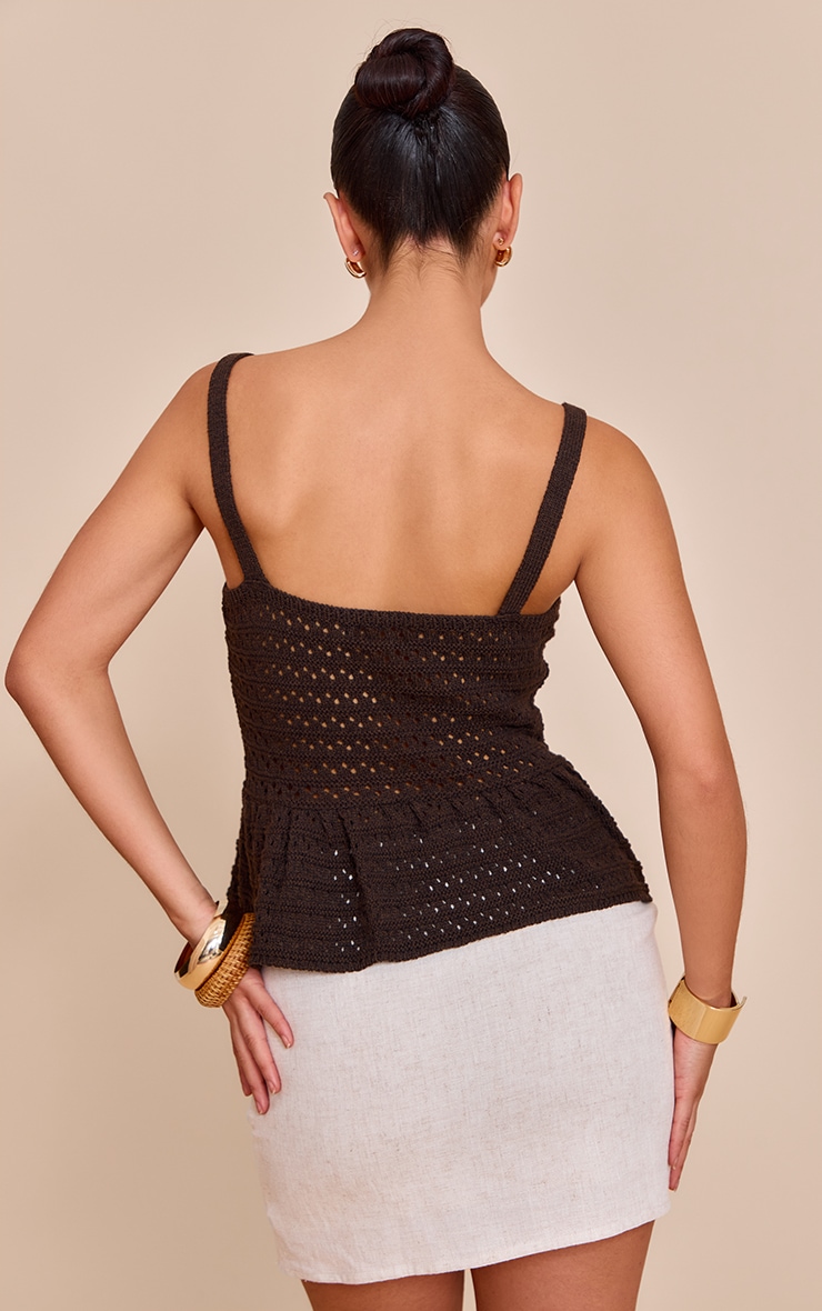 Chocolate Peplum Knit Crochet Top image 2