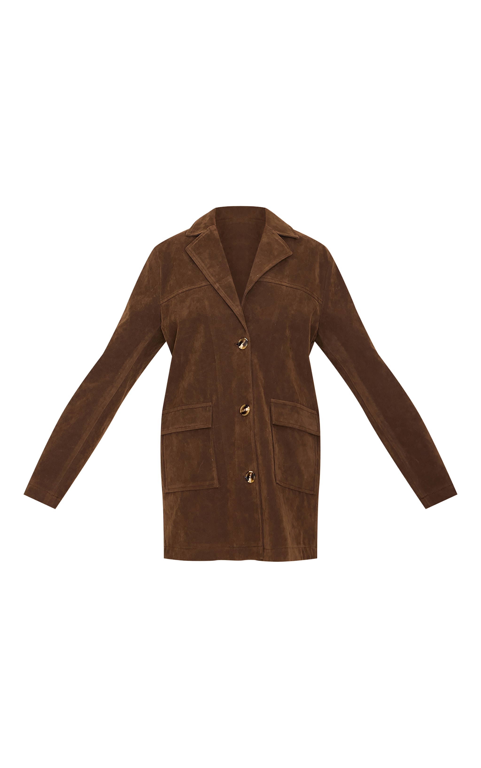 Dark Brown Oversized Longline Faux Suede Blazer Coat image 5