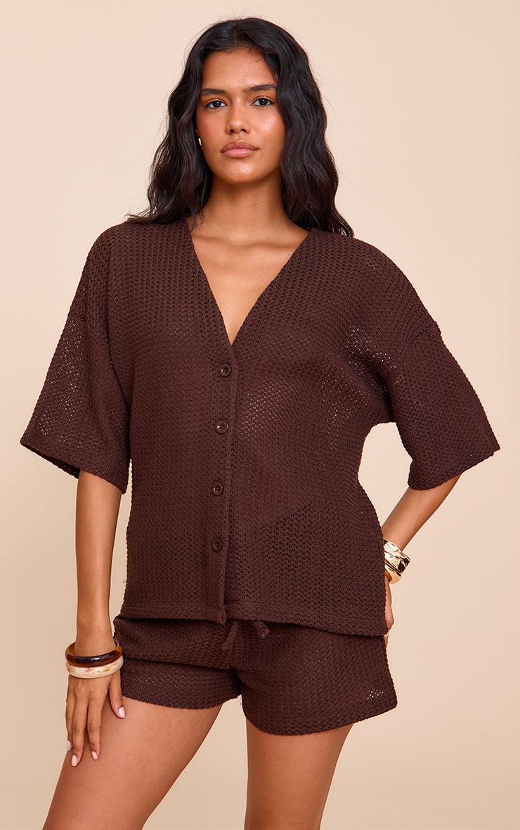 Short oversize chocolat à taille mi-haute image 4