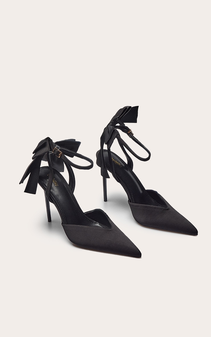 Black Satin Bow Detail Heeled Sandals image 3