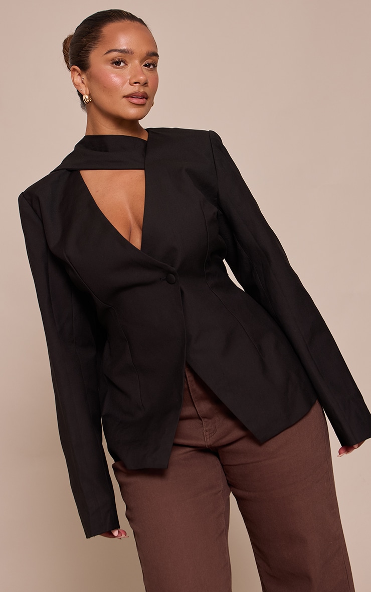 Shape Black Scarf Detail Fitted Blazer image 1