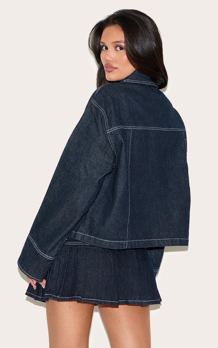 Dark Indigo Contrast Stitch Oversized Denim Jacket image 2