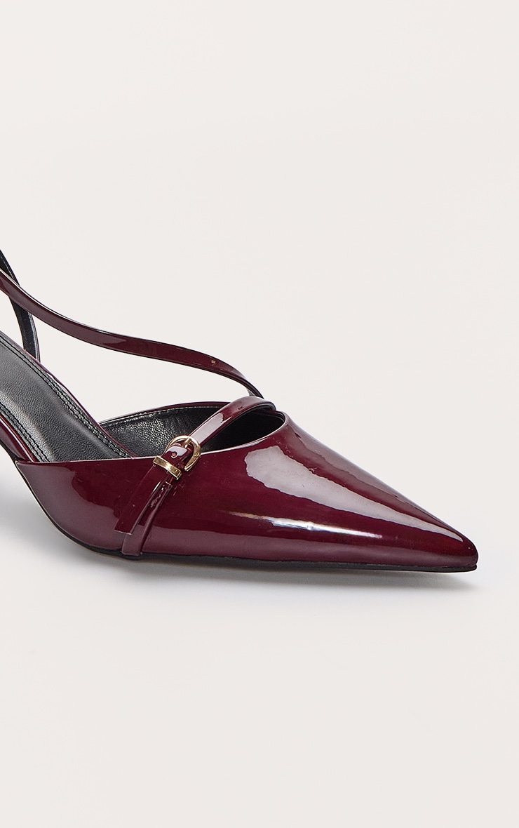 Burgundy Point Toe Buckle Detail Low Heel Courts image 5