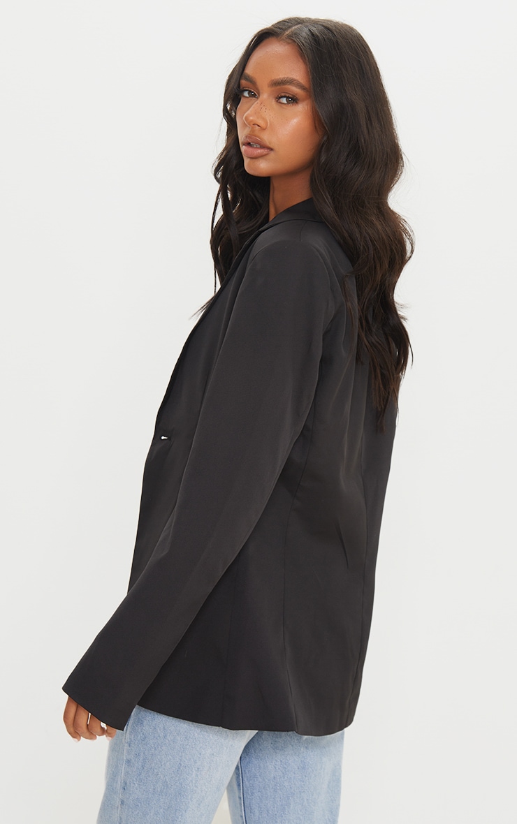 Black Woven Cinched Curve Hem Blazer image 2