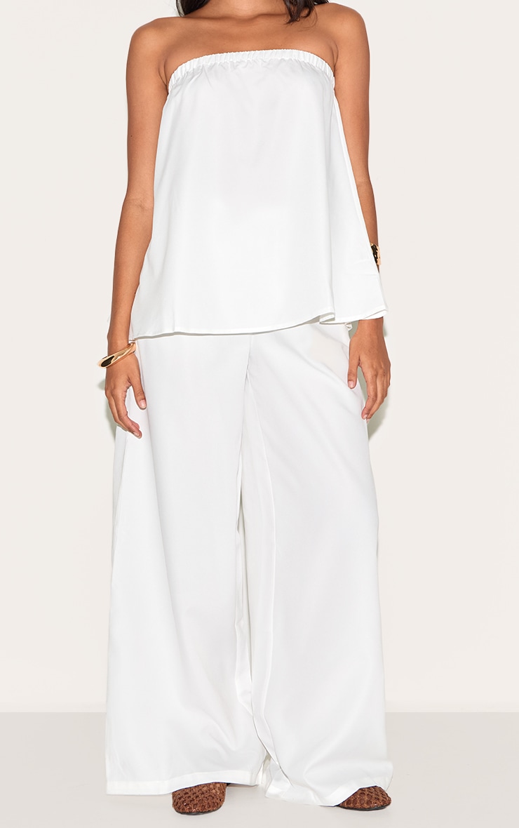 White Woven Mid Rise Wide Leg Pants image 2