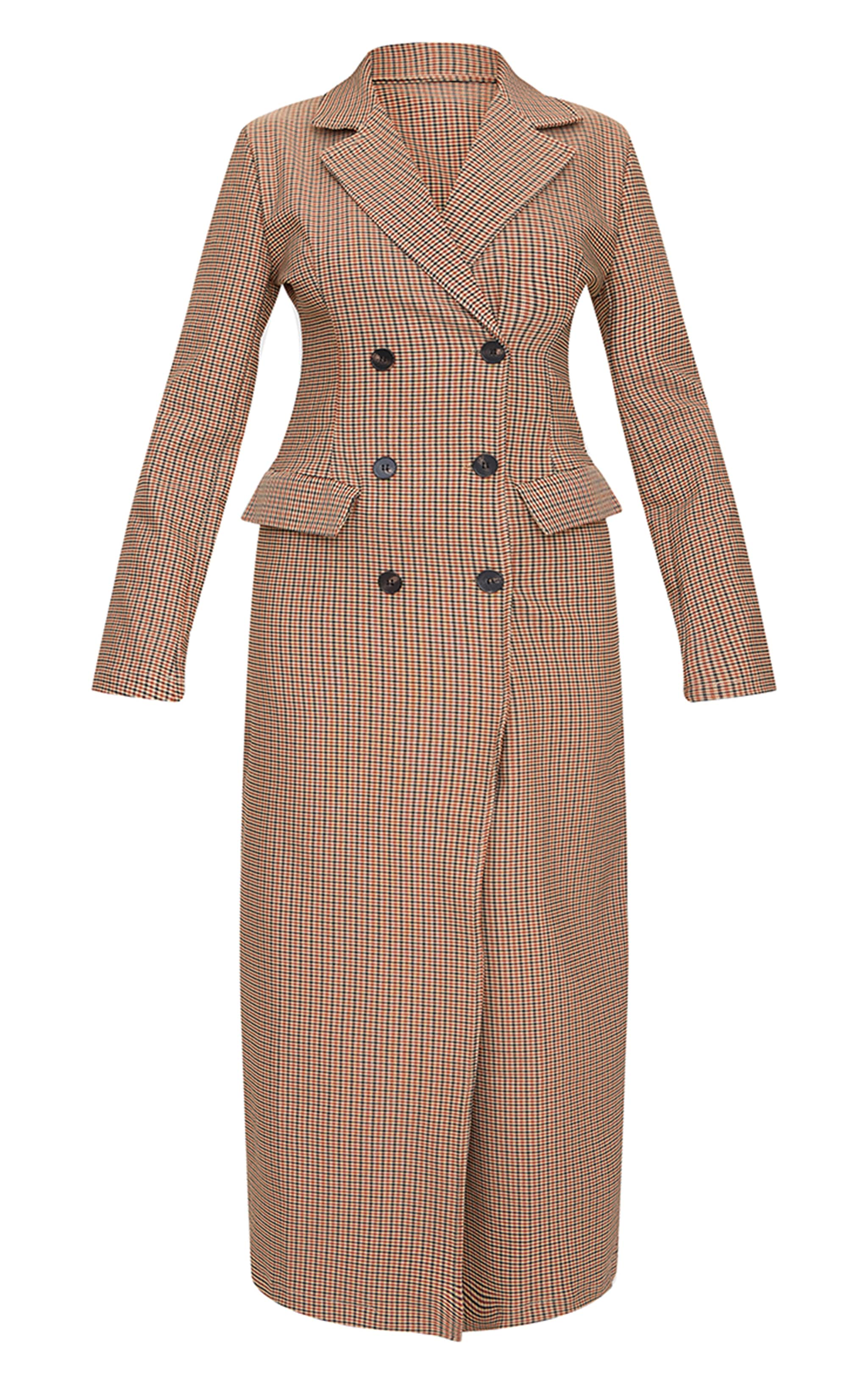 Brown Check Woven Blazer Maxi Dress image 5