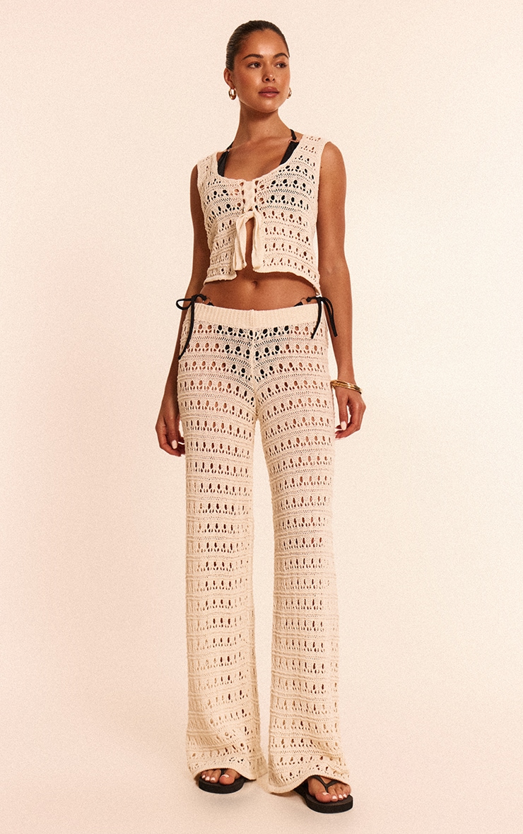 Cream Wide Leg Crochet Beach Pants image 2
