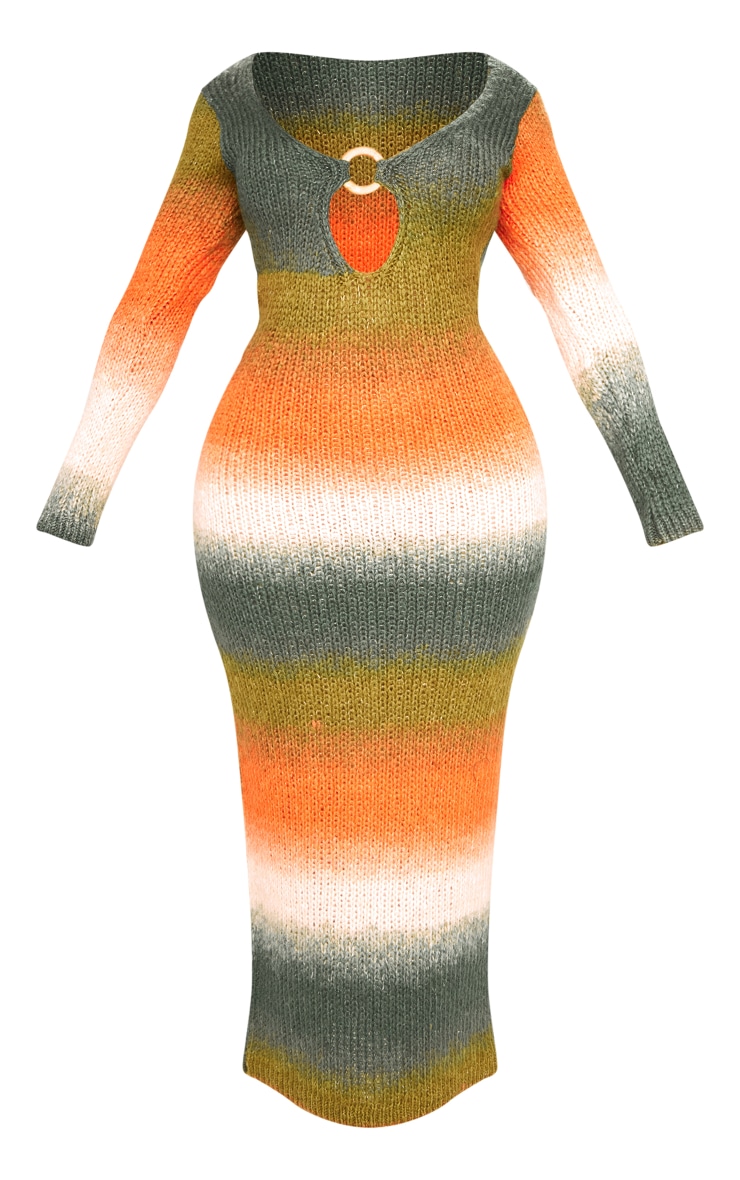 Shape Orange Ombre Knit Plunge Ring Long Sleeve Midaxi Dress image 5