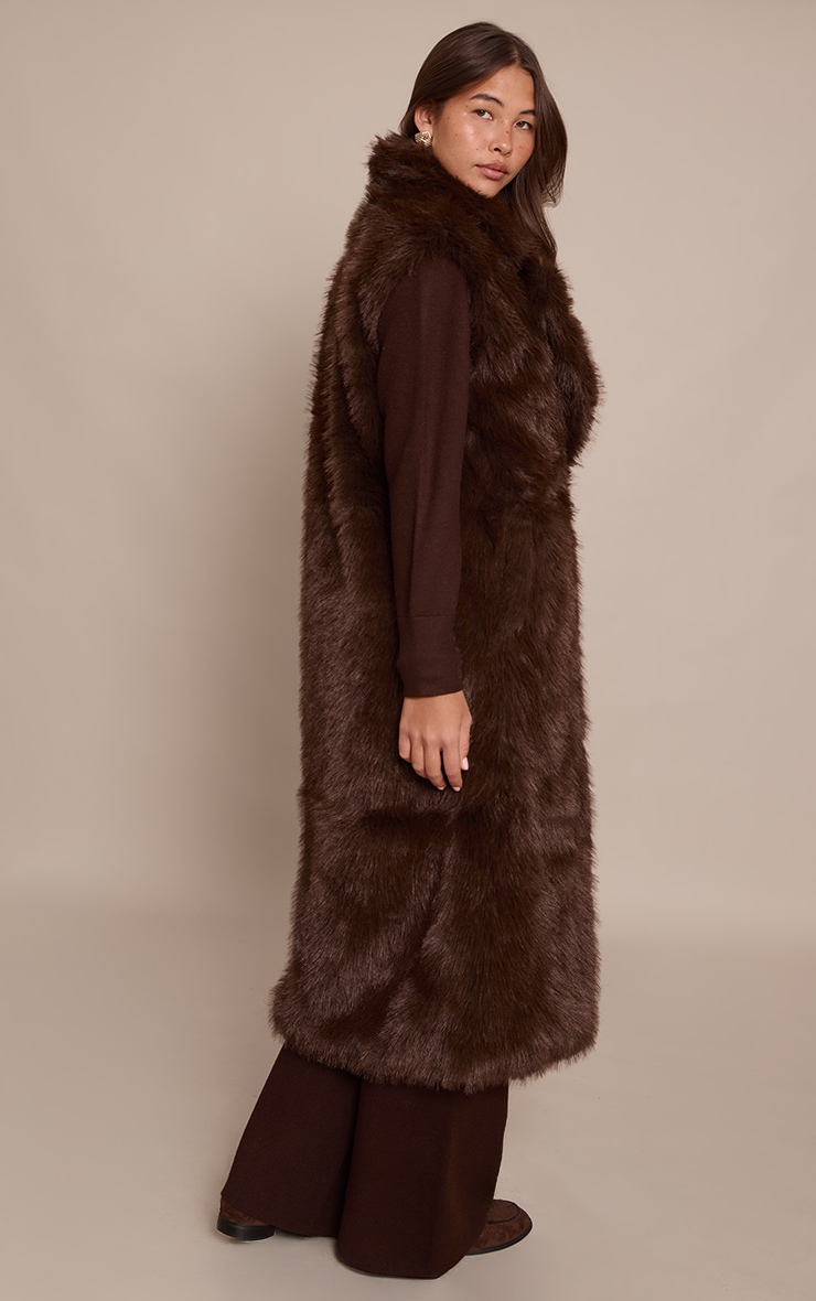 Chocolate Faux Fur Maxi Gilet image 2